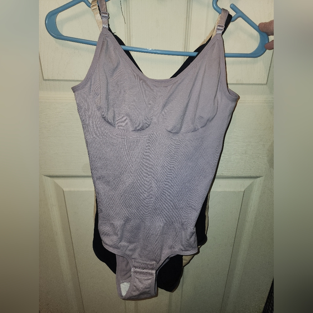 Purple, Black, And Beige Bodysuit